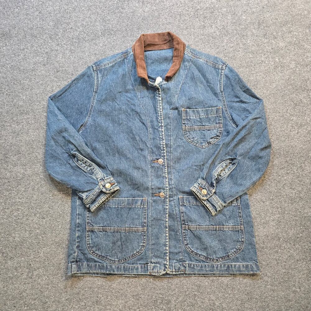 Lee Jacket Womens Small Blue Denim Chore Coat Barn Pockets Utility 90s Vintage